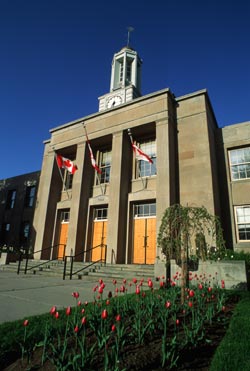 close-up of Peterborough City Hall's main entrance